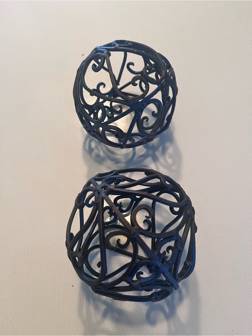 Set of Two Decorative Black Wrought-Iron Filigree Spheres
